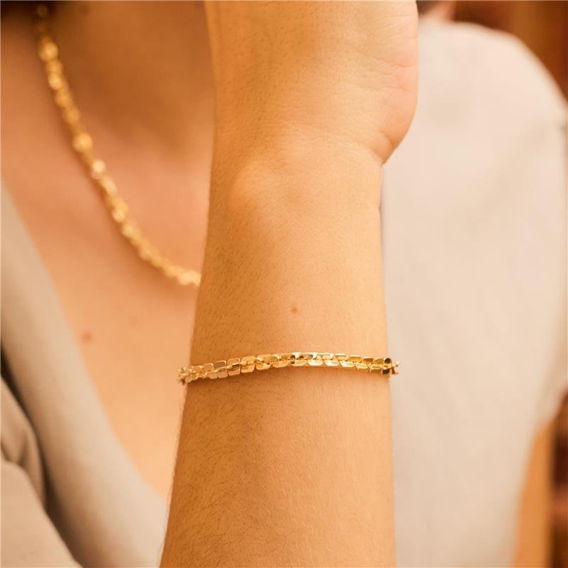 PULSEIRA MARCELA ELOS MINI QUADRADOS BANHADO A OURO 18K