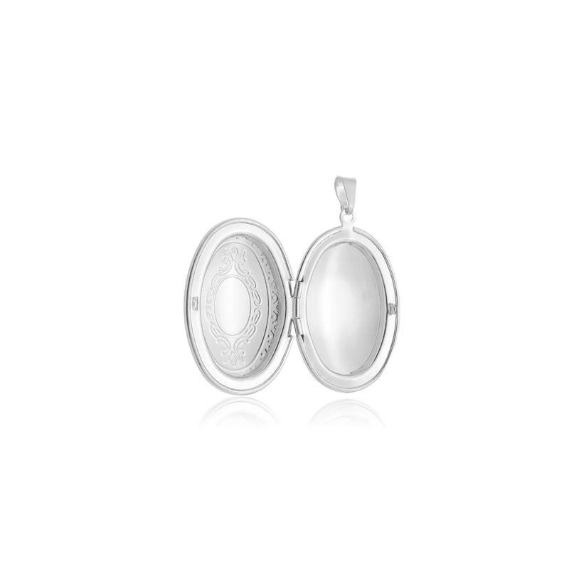 RELICARIO OVAL COM FOTO BANHADO A PRATA