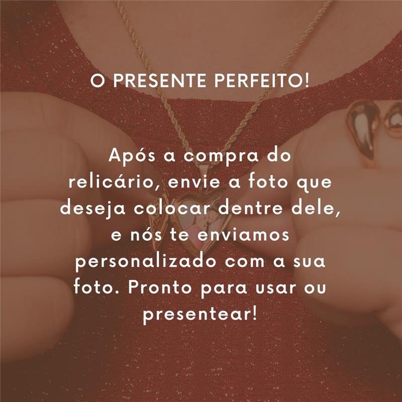 PINGENTE RELICÁRIO FORMATO CORAÇÃO COM FOTO BANHADO A OURO