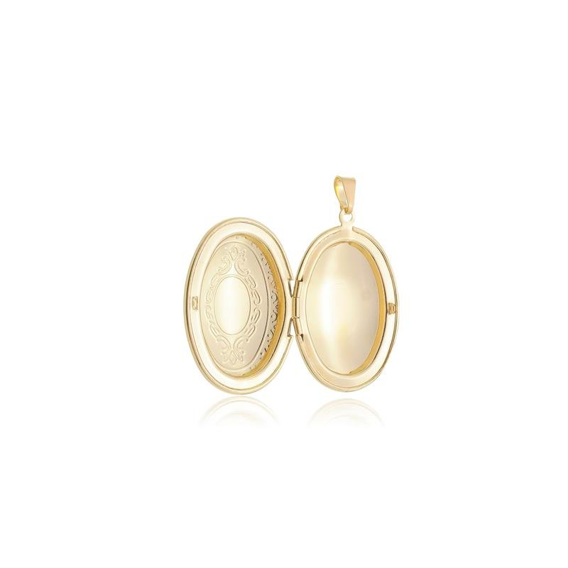 RELICARIO OVAL COM FOTO BANHADO A OURO 18K