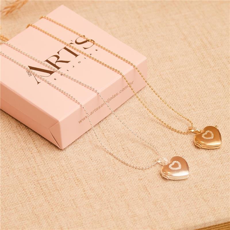 PINGENTE RELICÁRIO FORMATO CORAÇÃO COM ZIRCÔNIA COM FOTO BANHADO A OURO 18K 