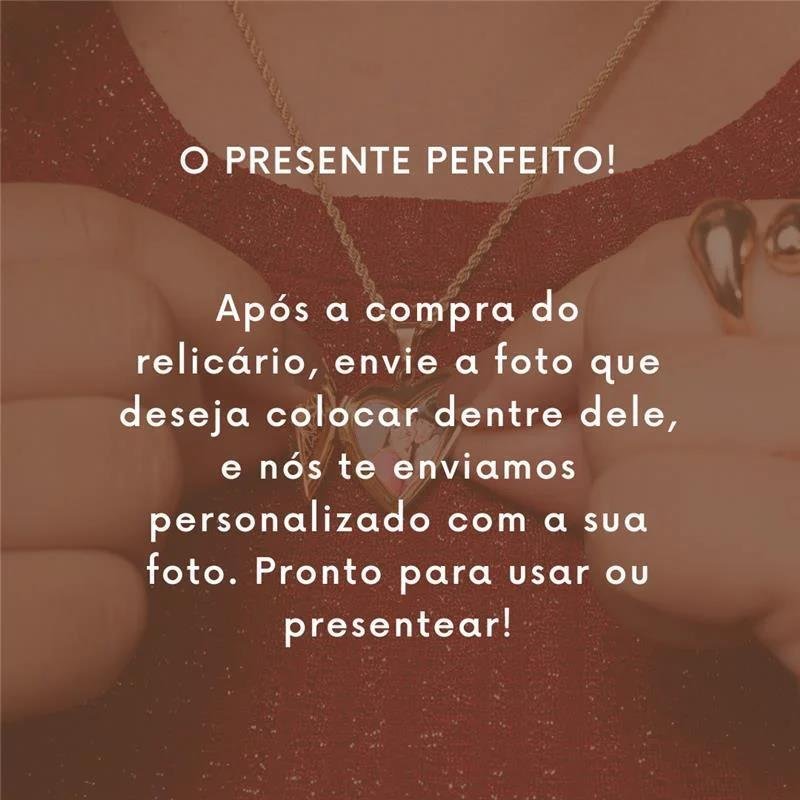 PINGENTE RELICÁRIO FORMATO CORAÇÃO COM ZIRCÔNIA COM FOTO BANHADO A OURO 18K 