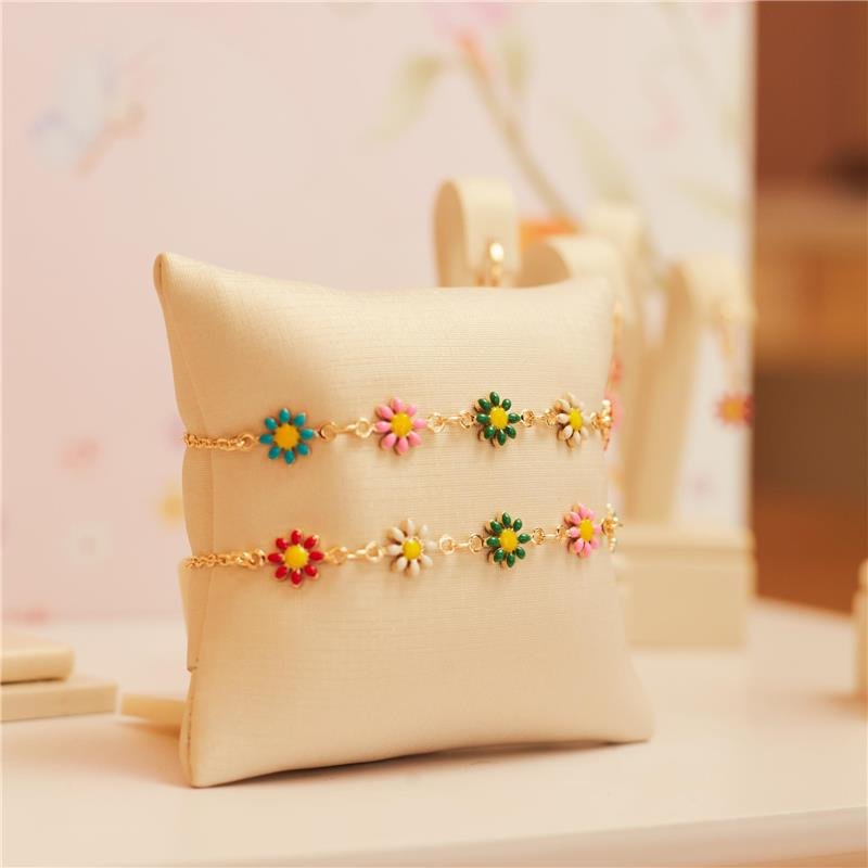 PULSEIRA VALENTINA INFANTIL FLORES COLORIDAS DE RESINA BANHADO A OURO 18K