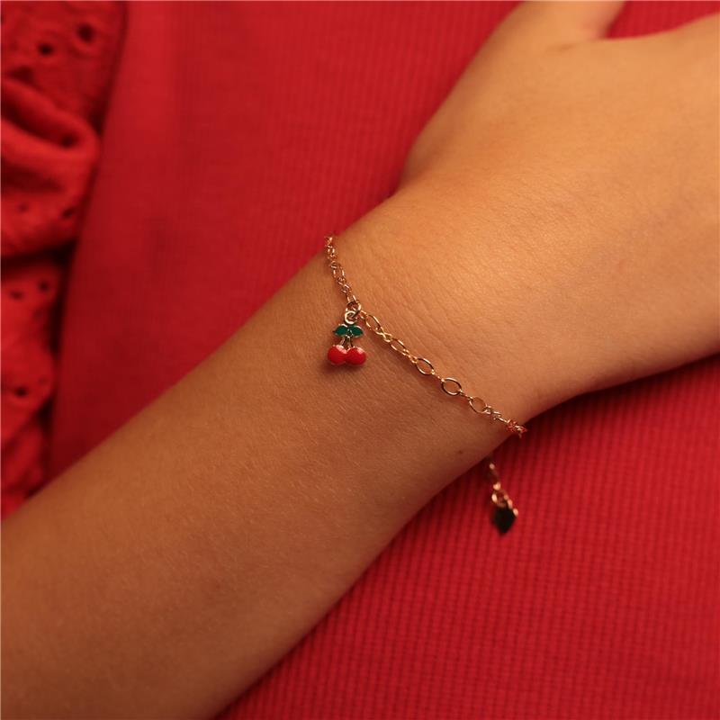 PULSEIRA INFANTIL CEREJA COM RESINA BANHADO A OURO 18K
