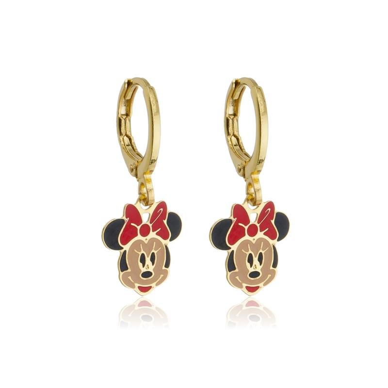 BRINCO ARGOLA INFANTIL MINNIE ROSTO RESINADO BANHADO A OURO 18K