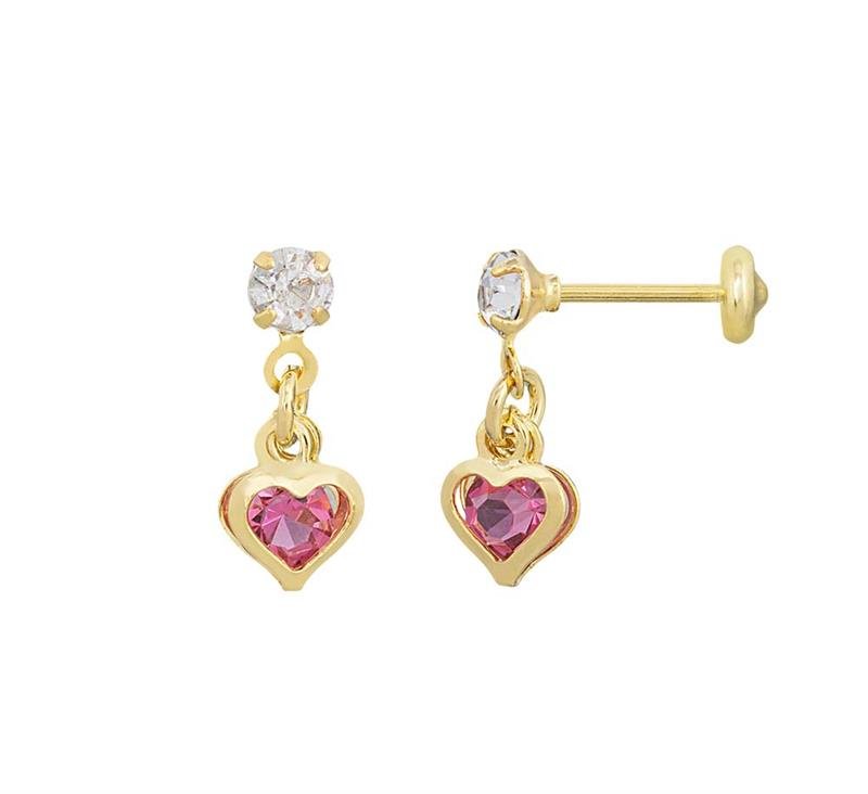 BRINCO INFANTIL BOLA LISA E CORAÇÃO ROSA BANHADO A OURO 18K