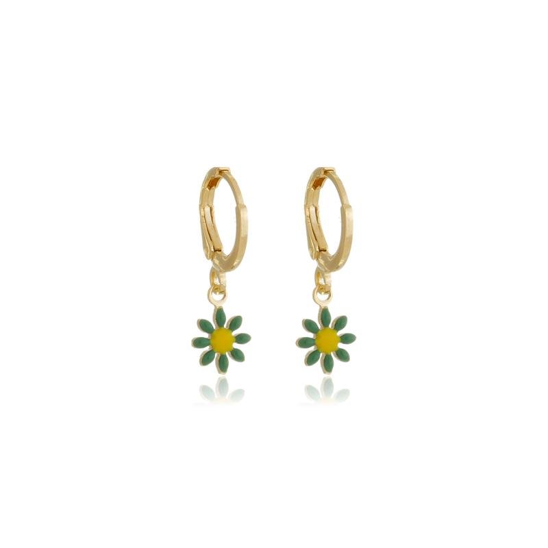 BRINCO INFANTIL VALENTINA FLORES COLORIDAS DE RESINA BANHADO A OURO 18K