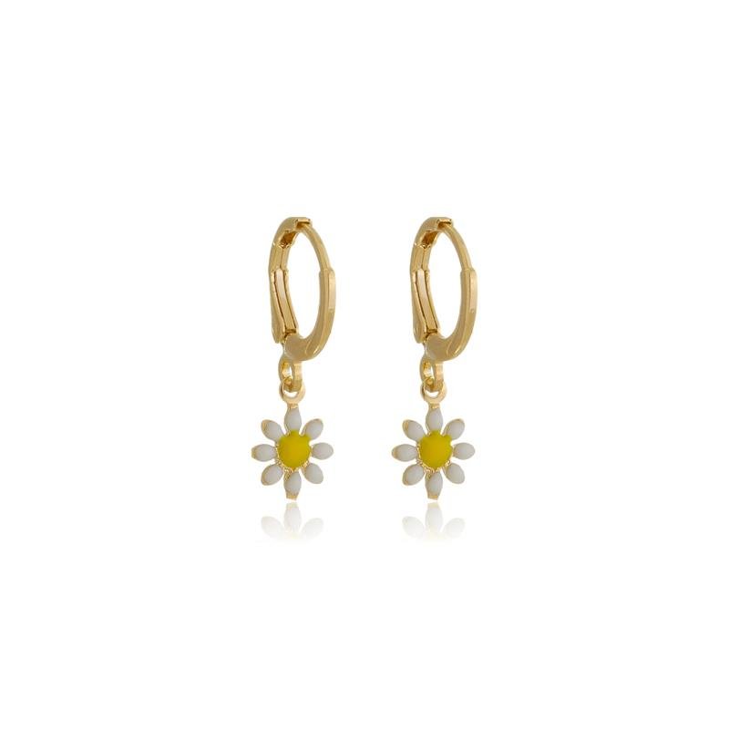 BRINCO INFANTIL VALENTINA FLORES COLORIDAS DE RESINA BANHADO A OURO 18K