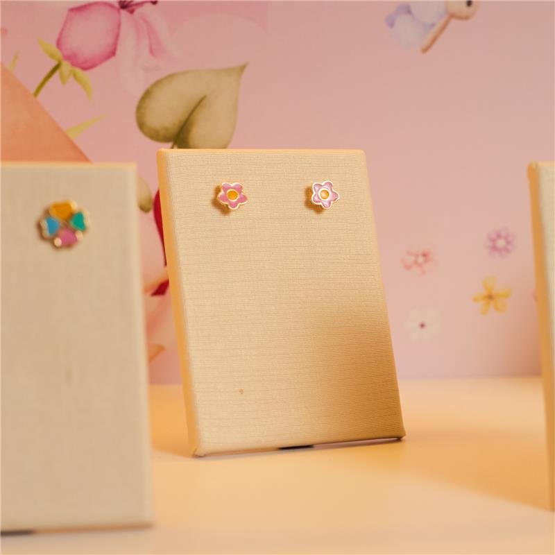 BRINCO INFANTIL MINI FLOR ROSA RESINADO BANHADO A OURO 18K