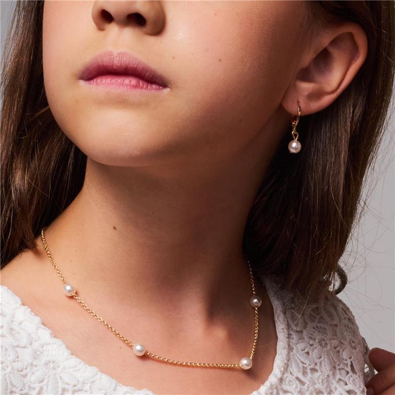 BRINCO HELENA ARGOLA TRANQUETA INFANTIL COM PÉROLA BANHADO A OURO 18K