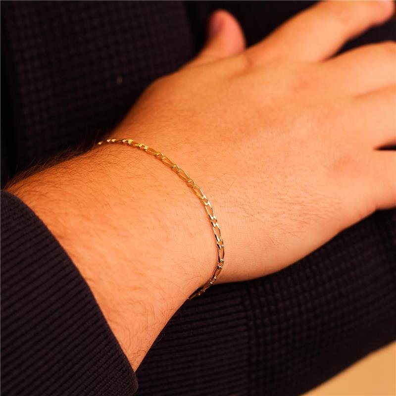 PULSEIRA MASCULINA ELOS RETANGULARES BANHADO A OURO 18K
