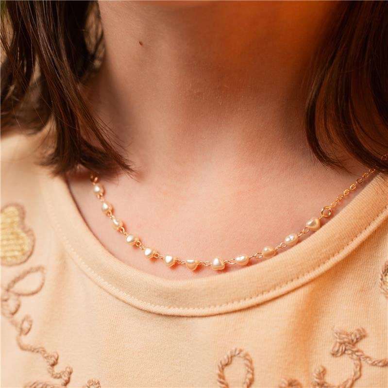 COLAR INFANTIL HELENA PÉROLA CORAÇÃO BANHADO A OURO 18K