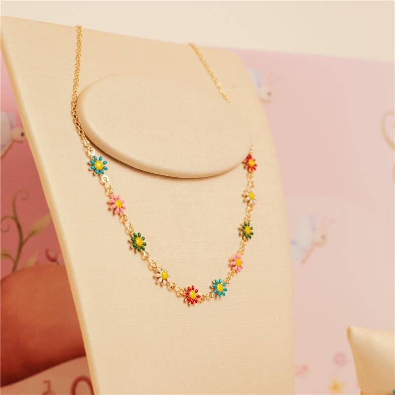 COLAR INFANTIL VALENTINA FLORES COLORIDAS DE RESINA BANHADO A OURO 18K