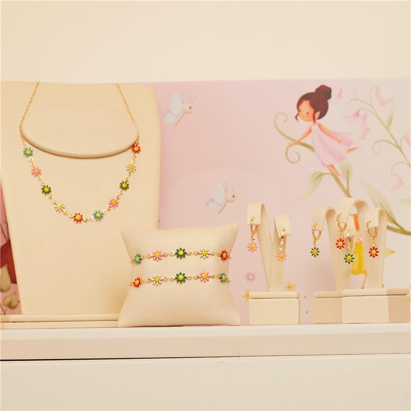 COLAR INFANTIL VALENTINA FLORES COLORIDAS DE RESINA BANHADO A OURO 18K