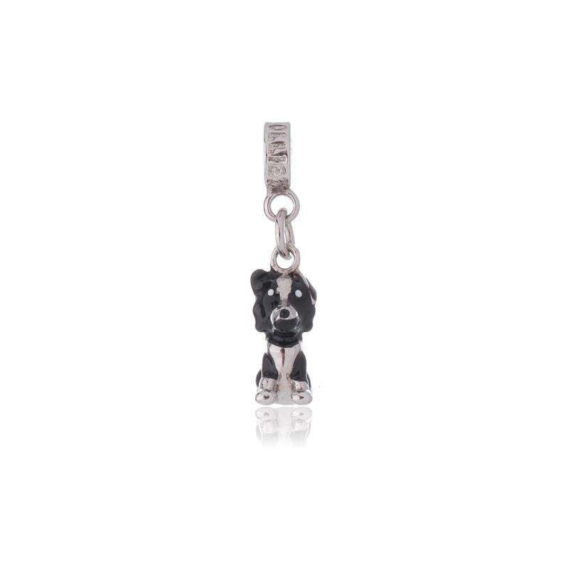 BERLOQUE PENDENTE BORDER COLLIE COM RESINA BANHADO A PRATA