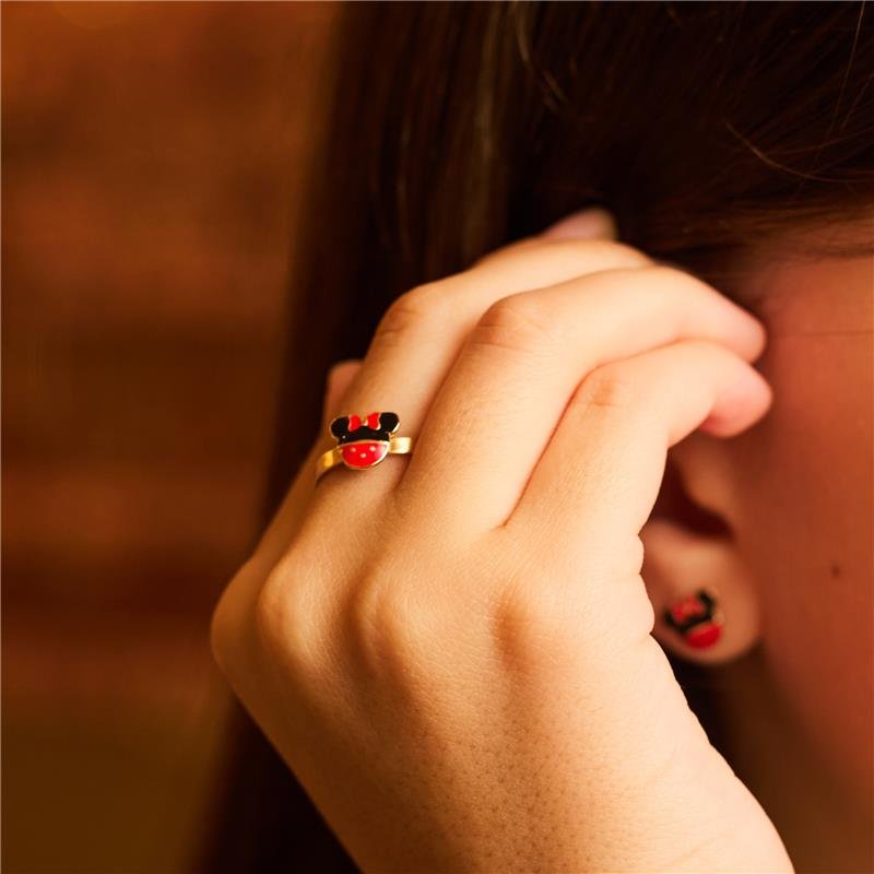 ANEL INFANTIL MINNIE RESINADO BANHADO A OURO 18K